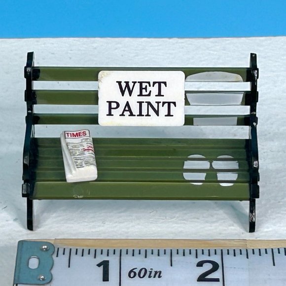 Dollhouse Miniature 2.5" Green Plastic Bench Yard Furniture Accessory WET PAINT - Picture 5 of 7